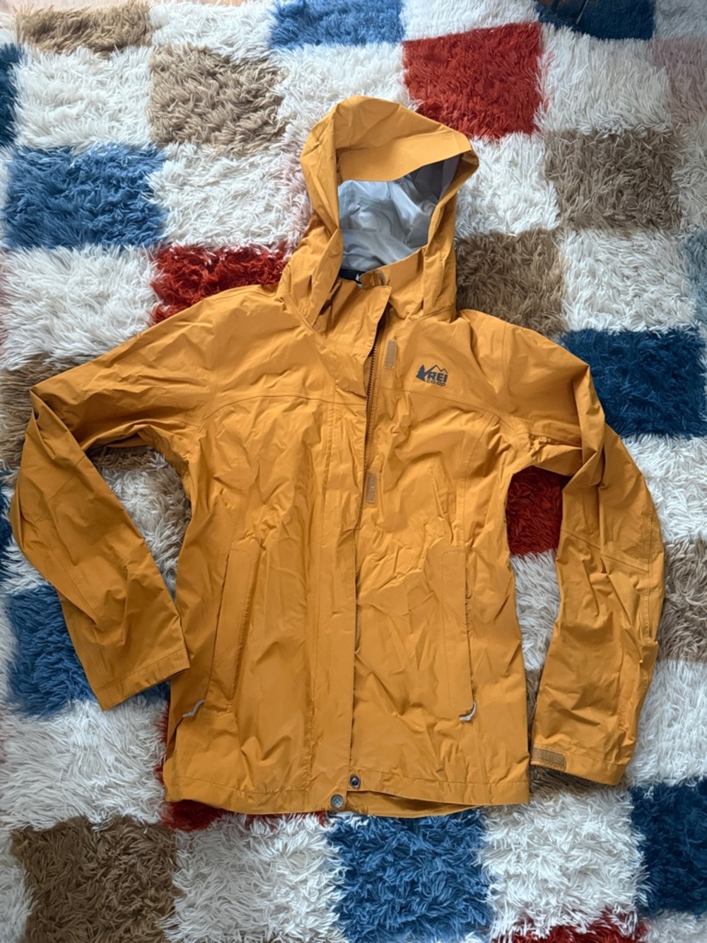 REI Women's Mustard Yellow Hooded Rain Shell